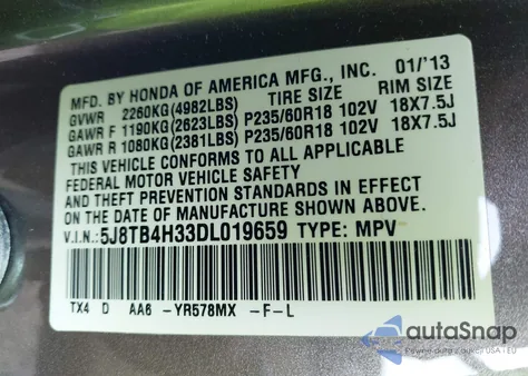2013 Acura Rdx z USA, uszkodzony, nr VIN 5J8TB4H33DL019659